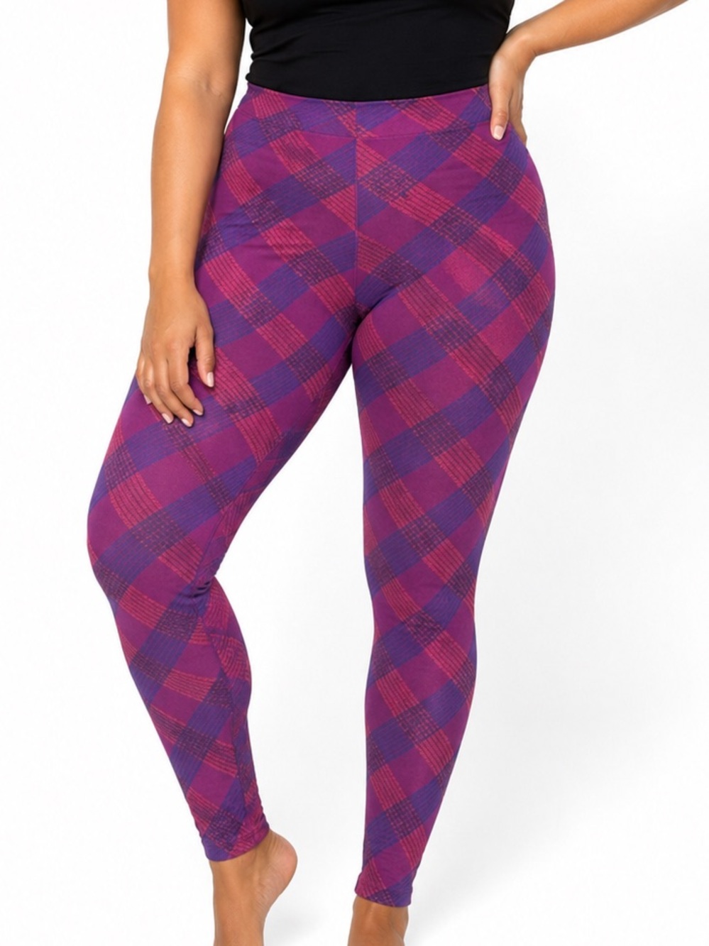 LuLaRoe Tall & Curvy Plaid Leggings Pink Purple Buttery Soft